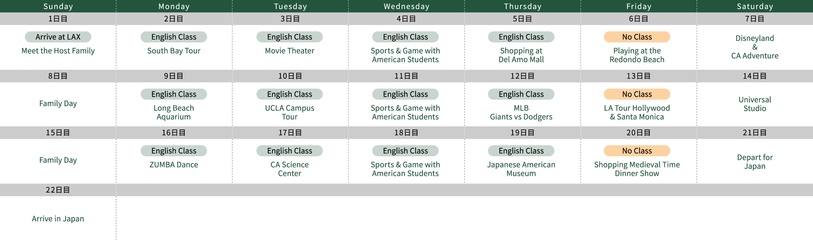 El Camino College研修スケジュール